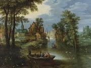 Marten Rijckaert River landscape with religious theme Flight into Egypt France oil painting artist